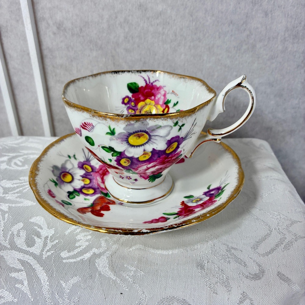 Royal Albert Lady Angela Tea Cup and Saucer Set Bone China Floral Gold Trim